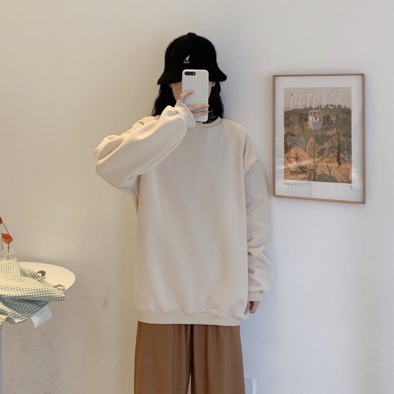 Áo Sweater Tay Dài Màu Trơn Phong Cách Hàn Quốc