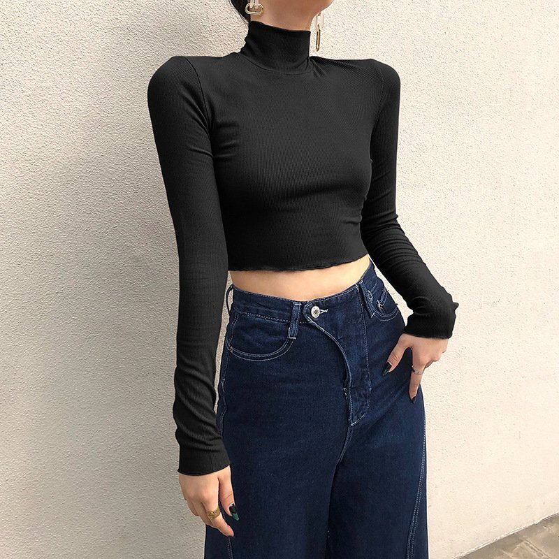 Áo crop top nữ dài tay Scarlet Top CRT014 dáng ngắn cổ cao, ôm body - Uni By Heart