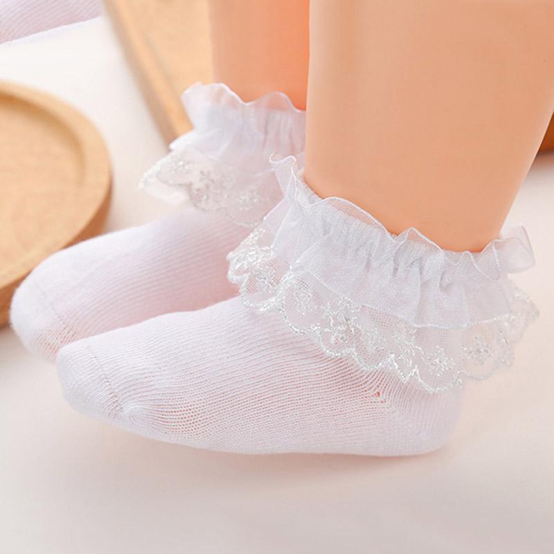 Vớ cotton mềm phối ren màu trơn thời trang xuân hè cho bé sơ sinh 0-12 tháng tuổi