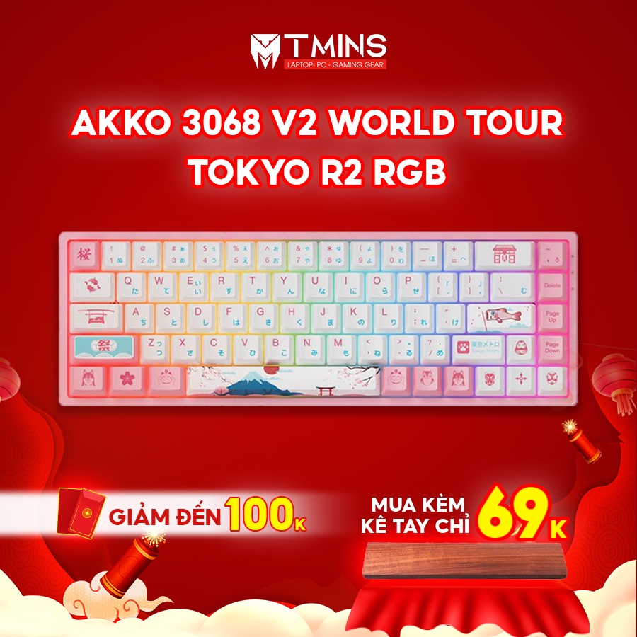 Bàn phím cơ AKKO 3068B / 3061 v2 World Tour Tokyo R2 RGB (Gateron switch / Foam tiêu âm / Pre-Lubed)