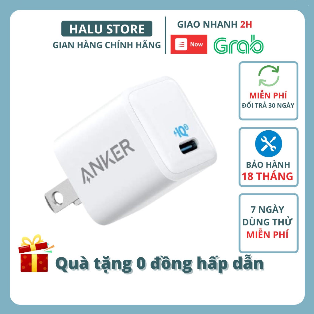 CỦ SẠC NHANH IPHONE 12 13 Anker 20w A2633 cổng USB-C PiQ 3.0 cho Samsung ipad iphone 11 12 13 pro max - halustore