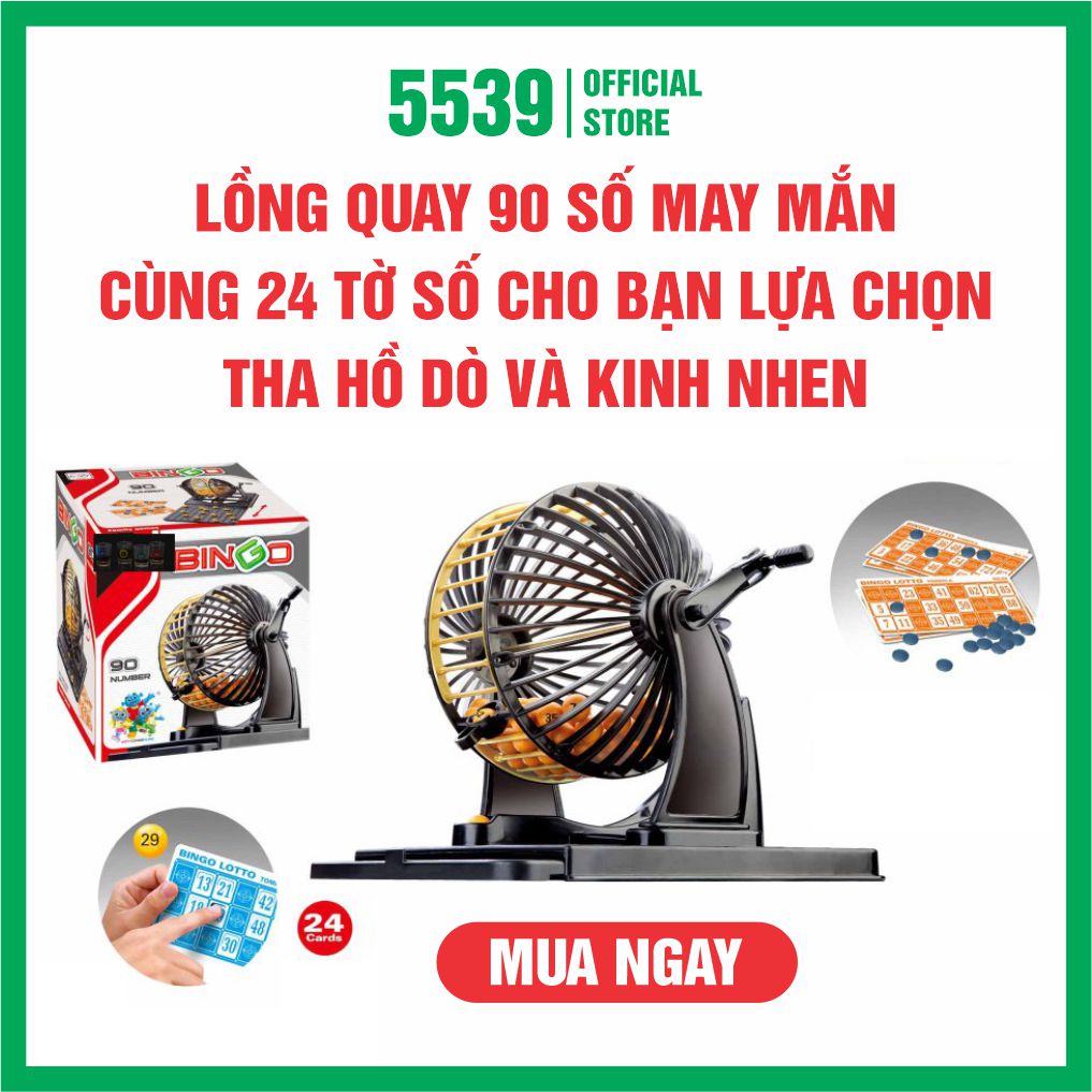 Bộ đồ chơi lồng quay lô tô bingo 90 số loại to tặng kèm 24 tờ số dò hàng loại 1 - Shop 5539