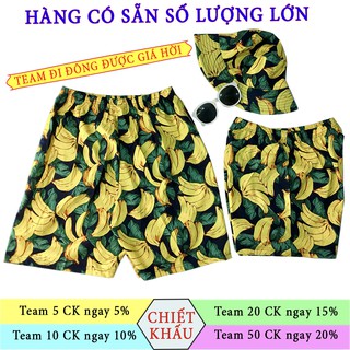 Bộ đồ trái cây đi biển, đi chơi cho gia đình- nhóm- công ty mẫu chuối đậm, vải kate cotton giặt không rút, không xù lông