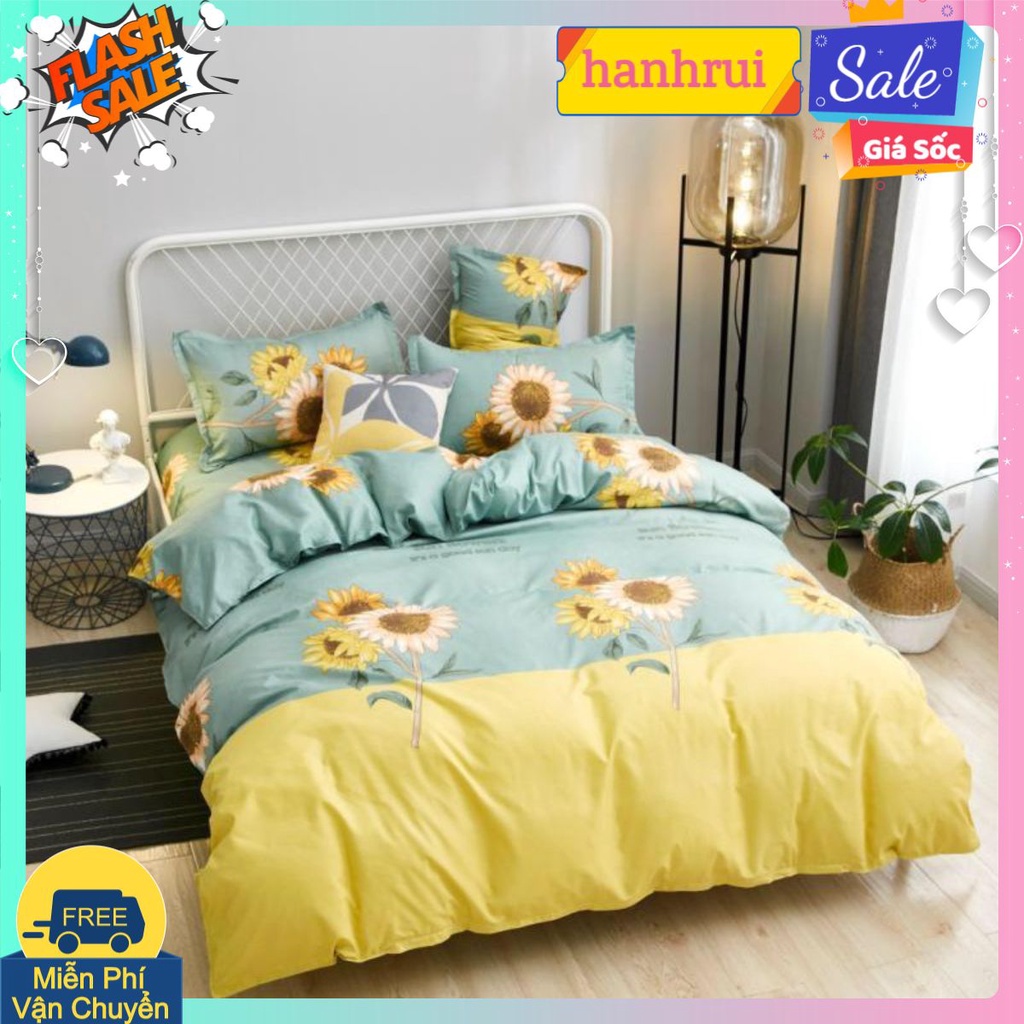 Bộ ga gối 3 món, gồm 1 ga 2 vỏ gối nằm,vải cotton poly,hoa hướng dương