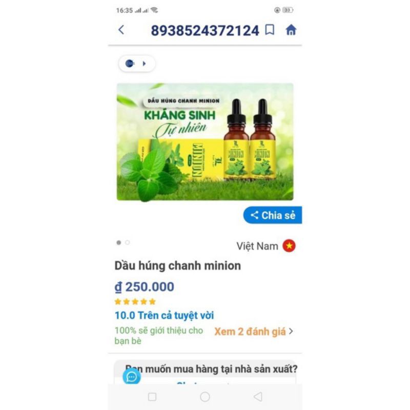 Dầu húng chanh Minion cho bé