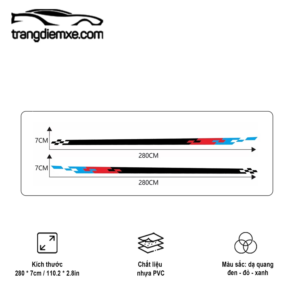 Decal Dán Xe Dải Sọc Ba Màu Tem Dán Xe Dài Bền Đẹp Trangdiexe