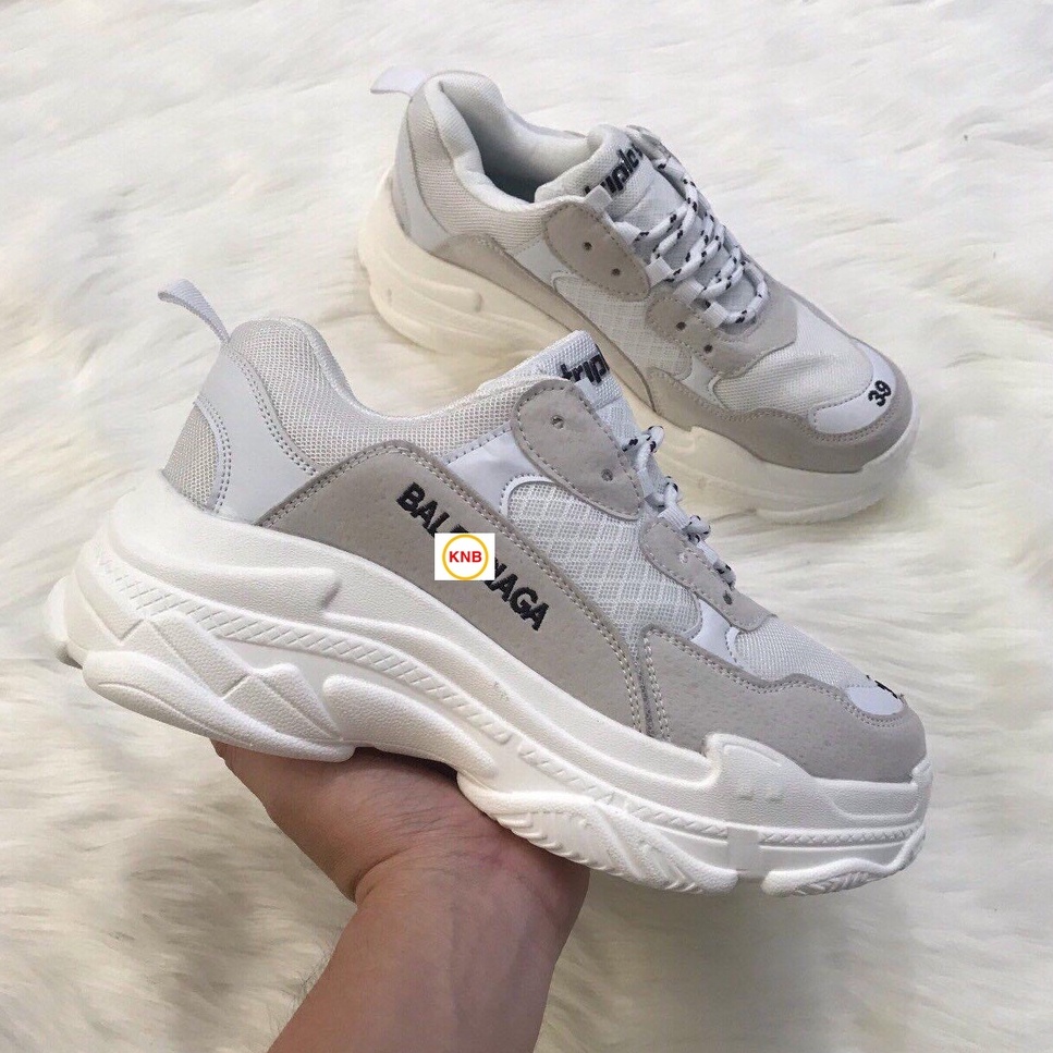 [Tặng tất + Freeship] GIÀY THỂ THAO NAM NỮ BALENCIAGA Triple S sneaker cao cấp trắng-đế trắng, size 36-43....