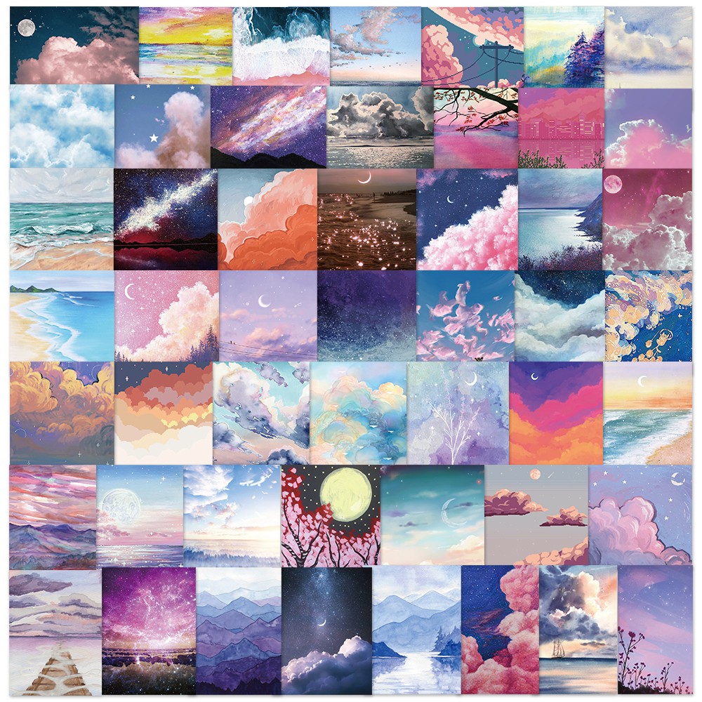 Bộ 50 miếng sticker hình phong cảnh chống nước