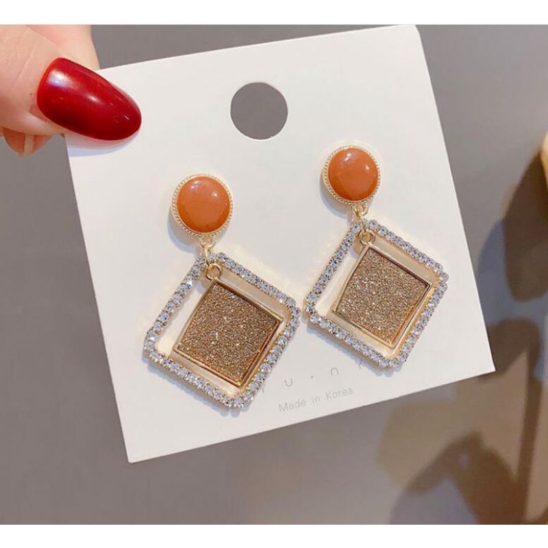Bông tai bạc S925 - Hoa tai đa giác phủ kim tuyết lấp lánh ZaZa.accessories