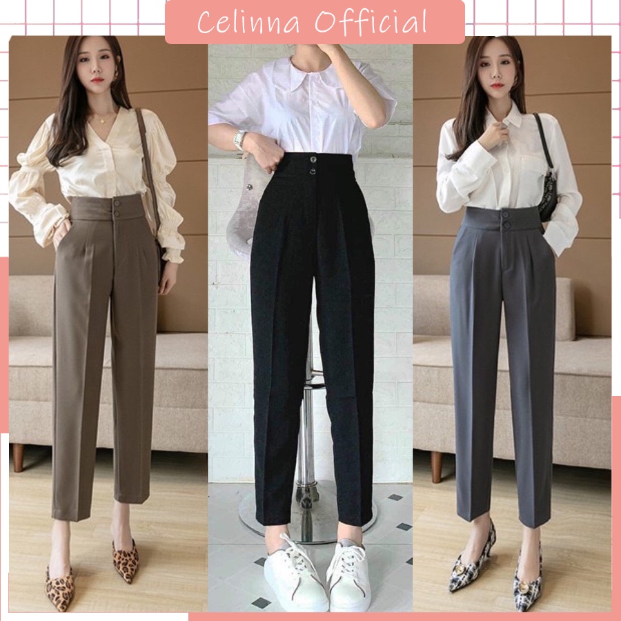 Quần Âu Vải Tuyết Mưa Cạp Cao Công Sở Nữ Celinna Hàn Quốc - Quần Âu Dáng Baggy Form Rộng ( QAB02 )