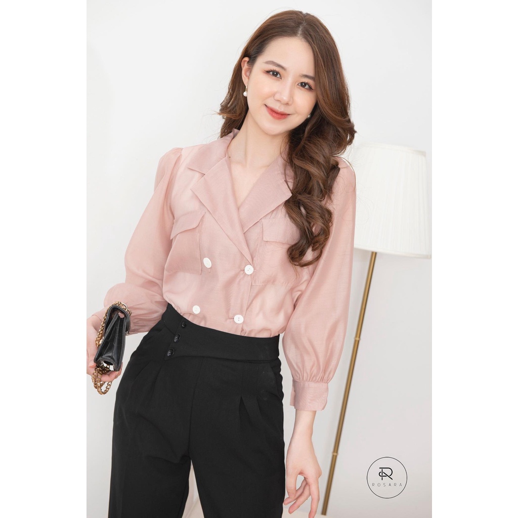 Áo sơ mi thời trang nữ khuy cài nâu tây Rosara AM234
