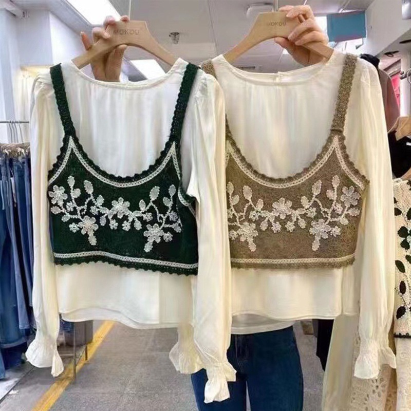 Áo Croptop Dệt Kim Sát Nách Thêu Họa Tiết Đính Hạt Thời Trang Cho Nữ