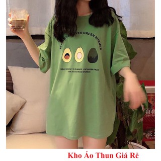 Áo thun cotton in hình quả bơ form rộng