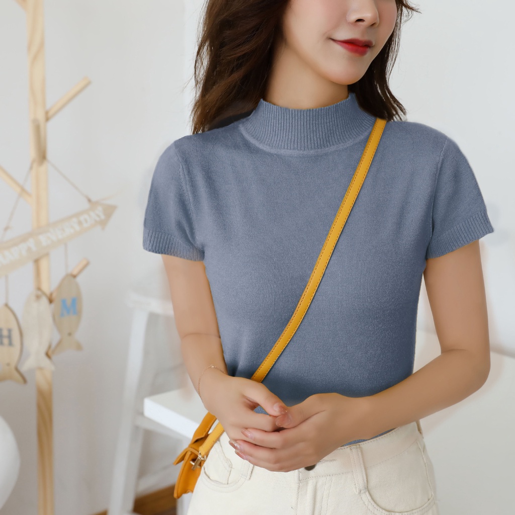 Áo len nữ, áo len cổ cao ngắn tay nữ Al28