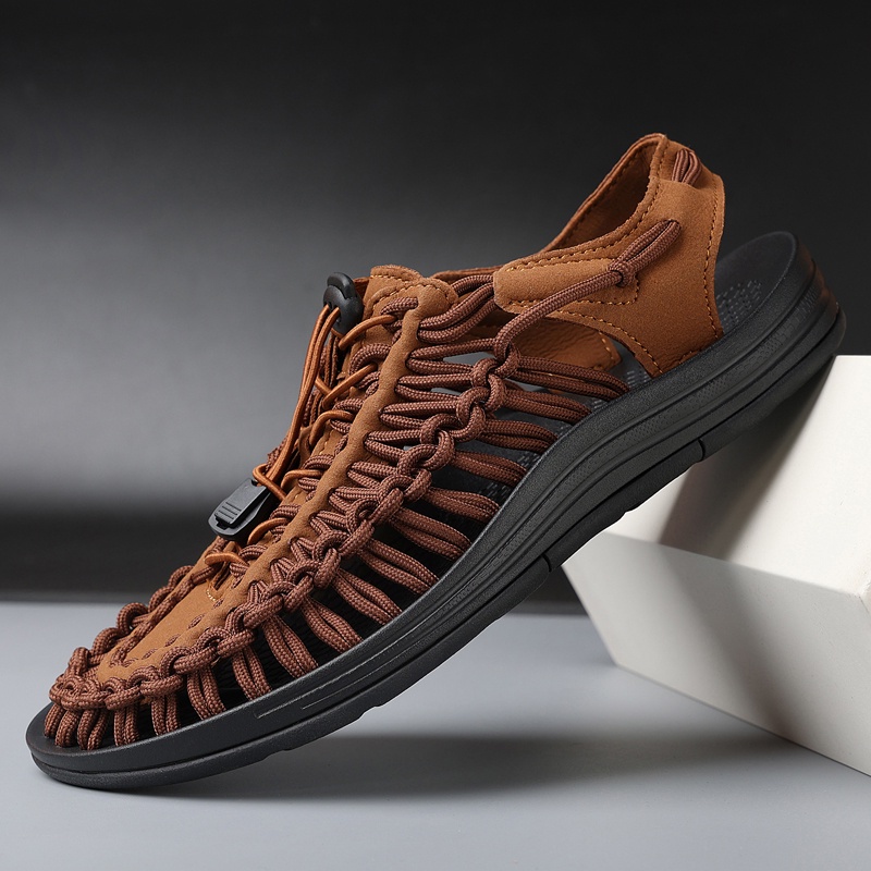 Giày sandal dệt tay chống trượt thoáng khí phong cách đi biển mùa hè cho nam và nữ