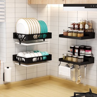 Bộ kệ treo tường để đồ phòng bếp inox sơn tĩnh điện, kệ bát đĩa / kệ gia vị kèm móc treo dụng cụ nhà bếp, giá treo khăn