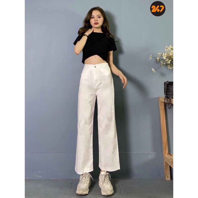 Quần Kaki Mềm Ống Rộng Lưng Cao Phong Cách Hàn Quốc Ulzzang Hot Hit | BigBuy360 - bigbuy360.vn