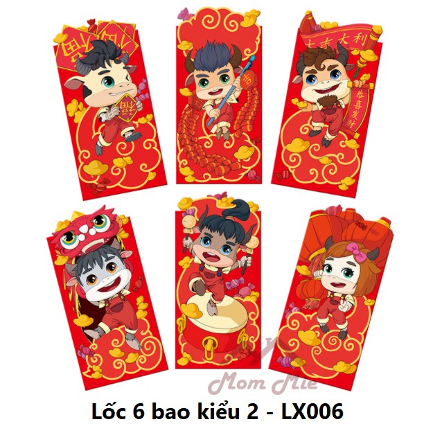 [Siêu dày] Lốc 6 bao lì xì Tết Tân Sửu 2021 hình chú trâu cách điệu, độc đáo - LX006, LX007