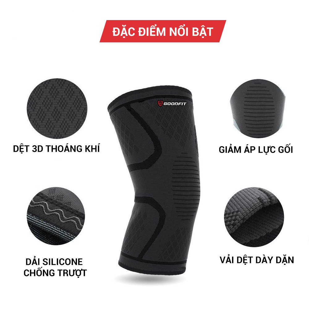 Bó gối thể thao, bảo vệ đầu gối tập gym GoodFit co giãn 4 chiều, dệt 3D dày dặn GF518K hỗ trợ thể thao tập gym