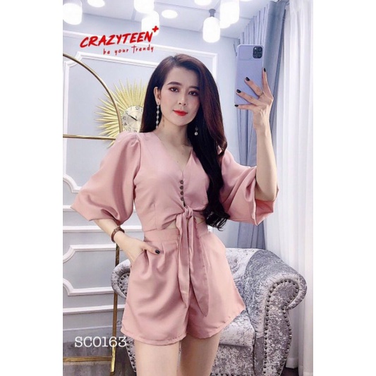 Set áo buộc nơ kèm quần đùi kiểu cách