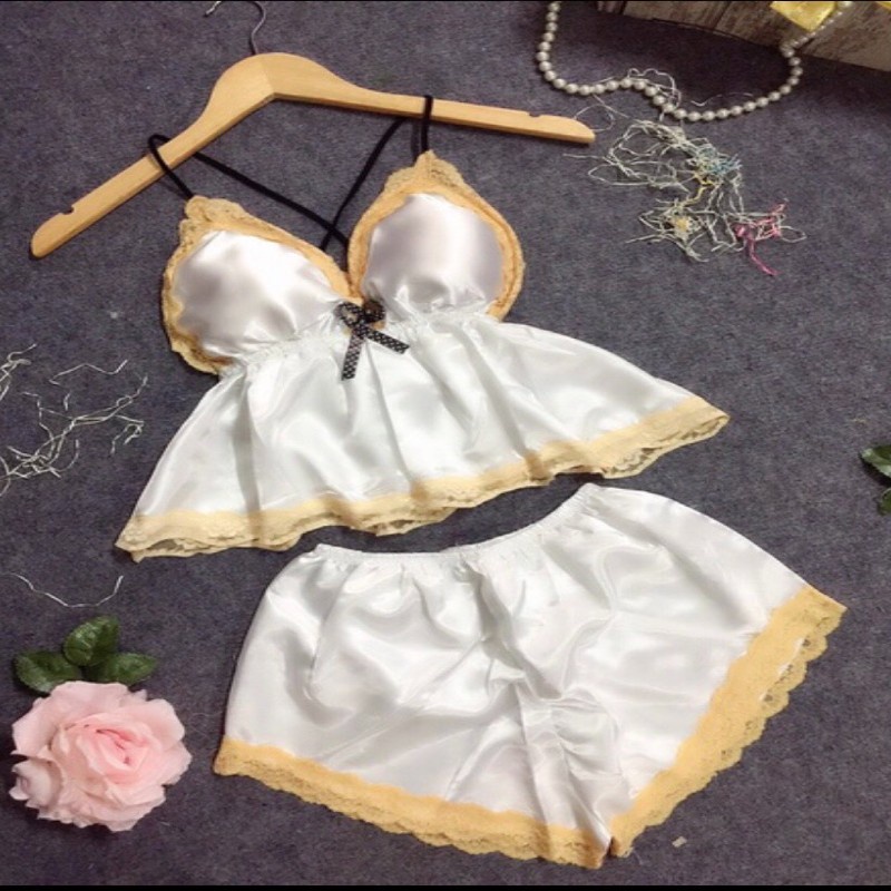 Đồ Ngủ Sexy Nữ-Đồ Ngủ 2 dây chất phi lụa có mút ngực (ảnh +video thật)
