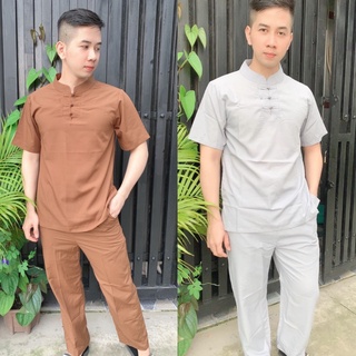 ĐỒ LAM ĐI CHÙA Set Đồ Lam Cao Cấp Cổ Tàu 3 Nút