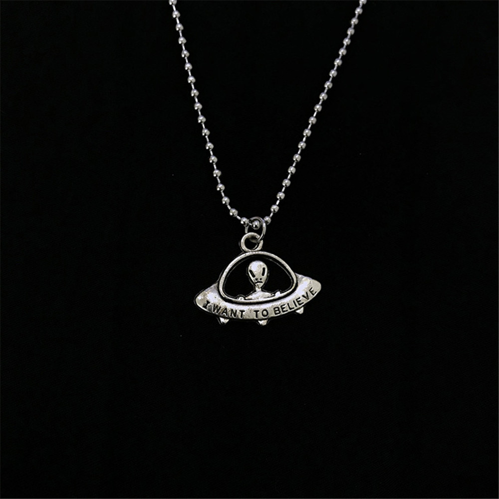 Men Women All-match Jumper Street Tide Alien Spaceship Pendant Chain Necklace Jewelery Gifts