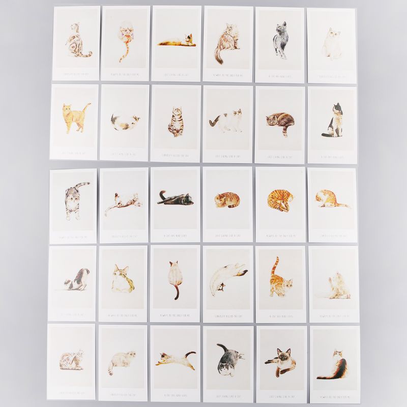 WISH Set 30 Tấm Bưu Thiếp Hình Mèo Đáng Yêu