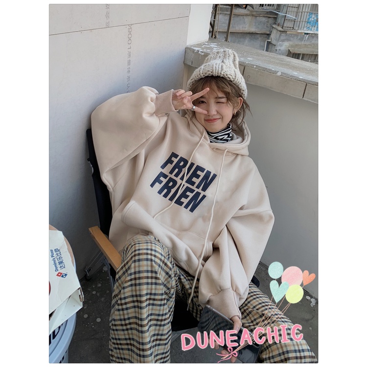 DUNEA Áo Hoodie Dáng Rộng Bằng Lông Cừu Dày Phong Cách Retro Dành Cho Nữ