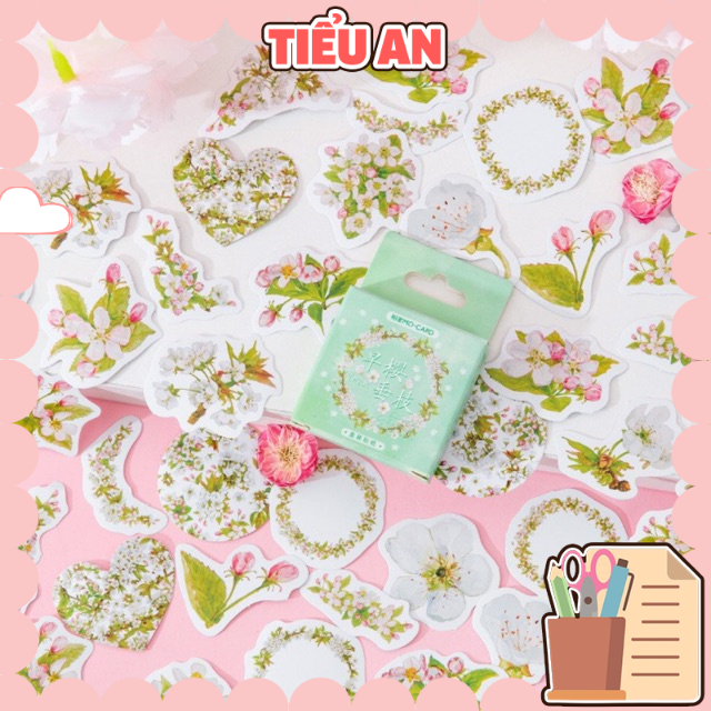Bộ sticker/ Hình dán Hoạ Tiết Hình Hoa Trắng (45 Hình)