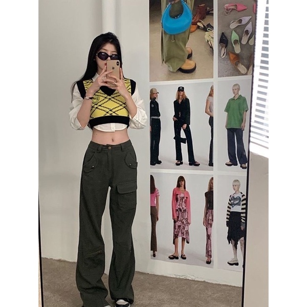 Áo Gile xinh dáng croptop cổ V sọc caro dáng ôm