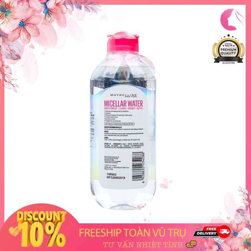 NƯỚC TẨY TRANG MAYBELLINE 4IN1 KHÔNG CỒN CHO MỌI LOẠI DA 400ML 4-IN-1 MICELLAR WATER