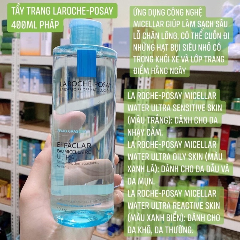 Nước Tẩy Trang Dành Cho Da Dầu &amp; Da Nhạy Cảm Micellar Water Ultra Oily Sensitive Skin La Roche - Poáy 400ml