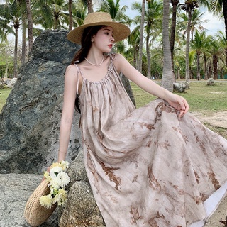 Váy maxi đi biển họa tiếc in mực loang cực sang