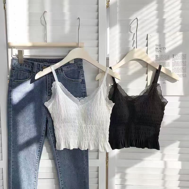 Áo Bra Croptop Nhún Phối Viền Ren A890