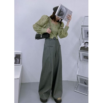 Quần Tây Ống Đứng Rộng 170 Độ Thời Trang Mùa Thu Màu Xám Phong Cách Hàn Quốc Cho Nữ