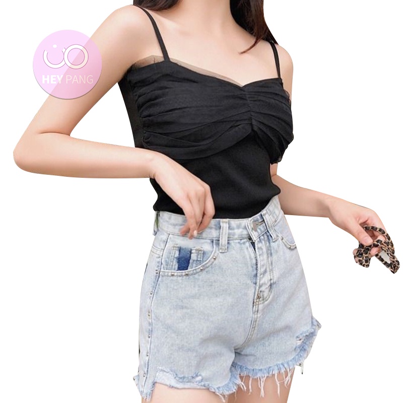Áo hai dây nữ croptop body ngực giả nơ mềm mại chất liệu thun gân co giãn tốt HEYPANG VN021