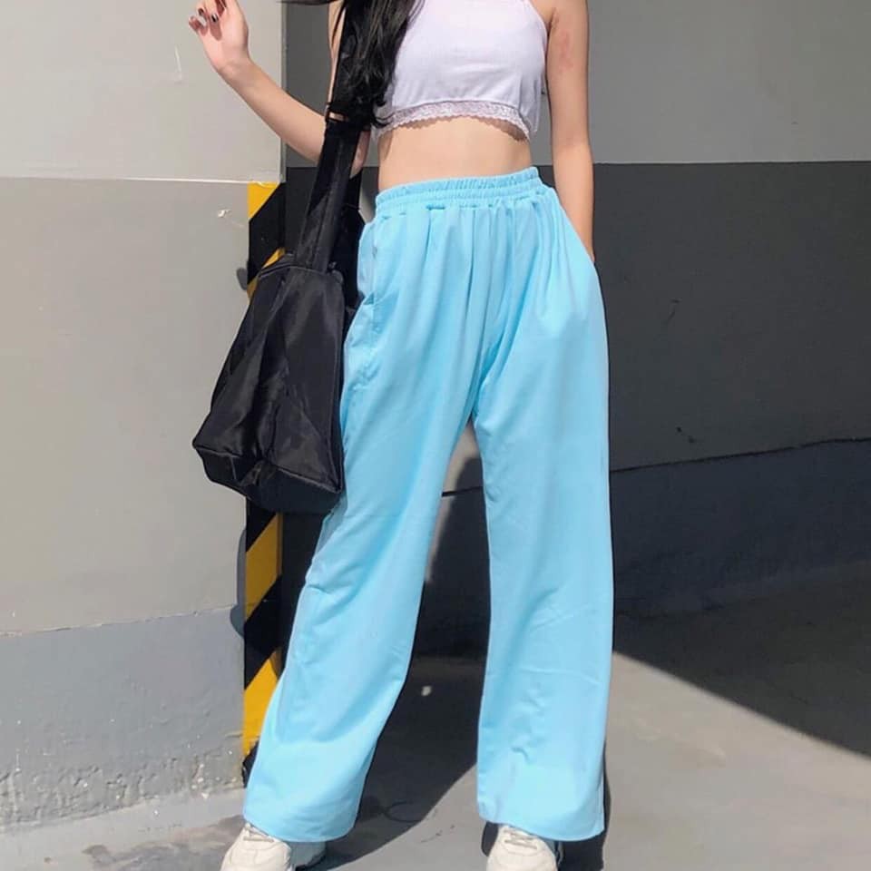 Quần trơn dài ống rộng dây rút basic long pant unisex