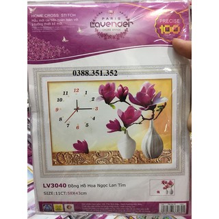 Tranh thêu chữ thập Đồng Hồ Hoa Ngọc Lan Tím LV3040 58*43cm