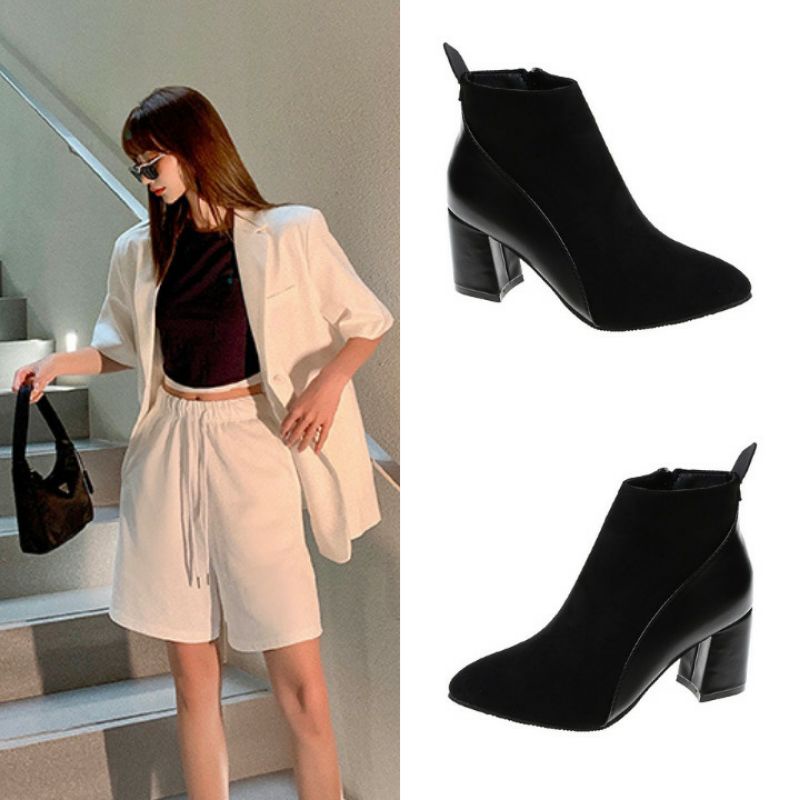 Boot cổ ngắn đế 7cm kiểu mới màu đen GBCN-10B