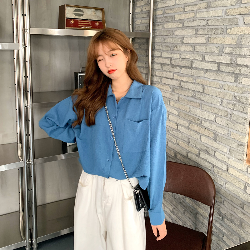 Áo Sơ Mi Tay Dài Màu Trơn Kiểu Retro Thời Trang Mùa Thu Dành Cho Nữ