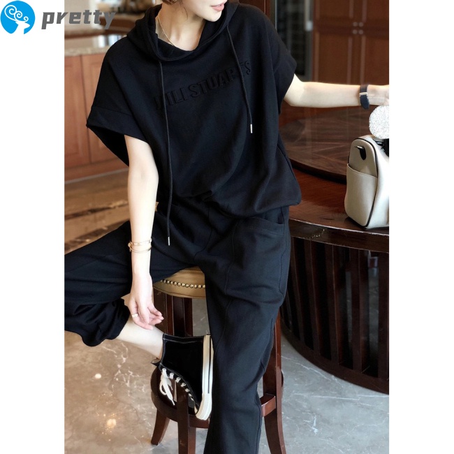 Set đồ thể thao 2 món gồm áo thun tay ngắn và quần dài có túi thời trang cho nữ