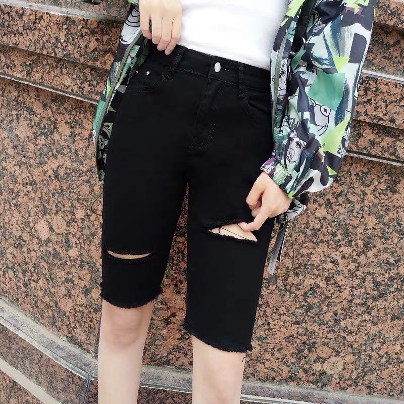 Bigsize Quần bò đùi LUNG skinny 60-90kg Rách 2 đùi 45-90kg