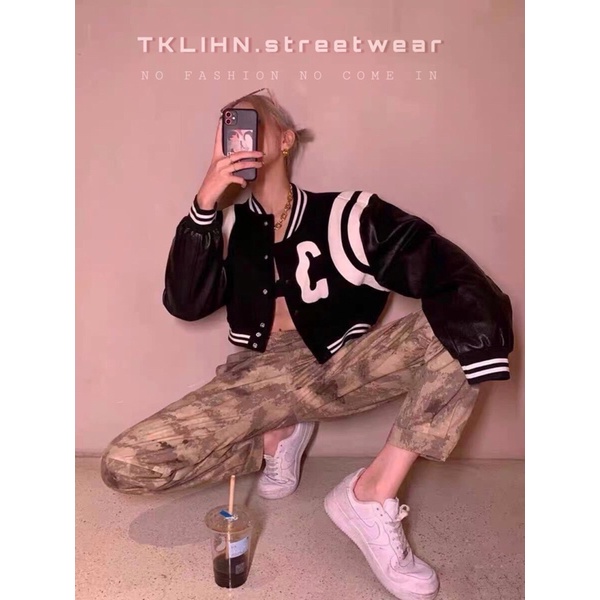 TKLIHN Áo khoác BOMBER croptop ULZZANG phong cách cá tính HOT TREND 2023 áo khoác da Hot Trend