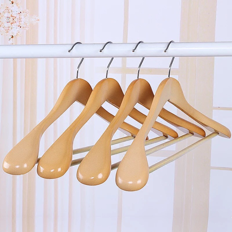 10 Móc Treo Áo Vest Bằng Gỗ vàng LUXURY, Móc Bộ Treo Quần Áo, Móc Vắt Quần