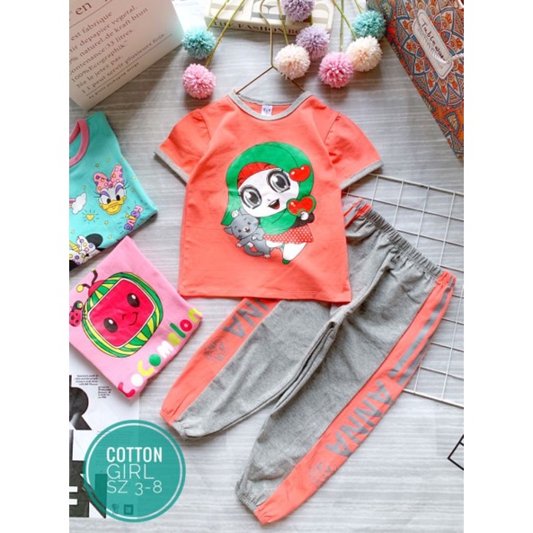 Bộ Bé Gái Áo Cộc Tay Quần Dài Cotton Xuất Khẩu 10-22kg