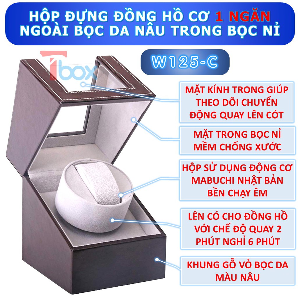 Hộp xoay đồng hồ cơ Tbox Hộp Đựng Đồng Hồ Cơ dùng lên dây cót tự động loại tốt vỏ da và gỗ