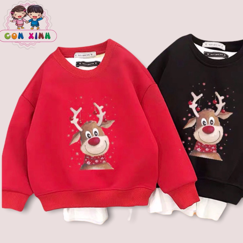 Áo sweater CONXINH form rộng nỉ trẻ em Noel,thời trang thu đông cho trẻ em từ 4 đến 10 tuổi