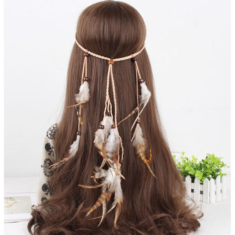 Phụ kiện tóc phong cách dân tộc bohemian trang trí lông vũ đẹp mắt cho nữ
