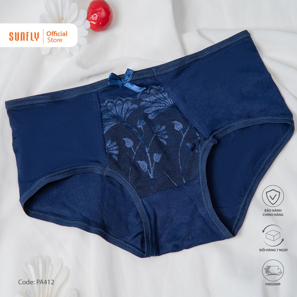 Quần lót nữ cotton phối ren, vải mềm ôm bụng SUNFLY PA 412